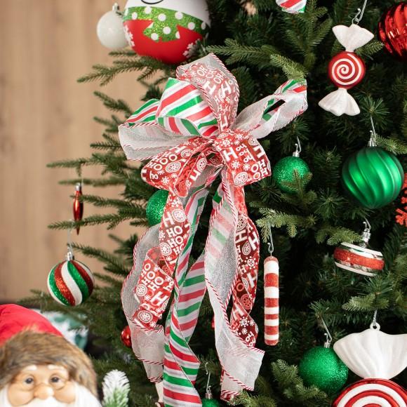 Glitzhome Glitzhome Set Of 9 32"H Christmas Whimsical Red & Green Ribbon Bow Decor