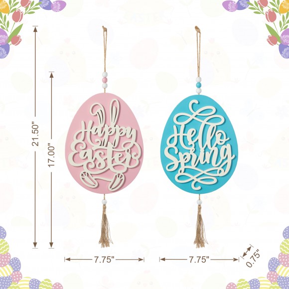 Glitzhome Glitzhome Set Of Two 17"H Easter Wooden Eggs Door Hanger