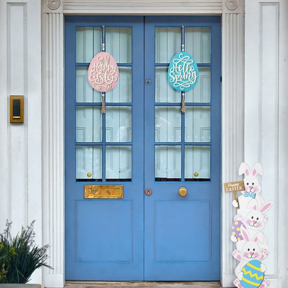 Glitzhome Glitzhome Set Of Two 17"H Easter Wooden Eggs Door Hanger