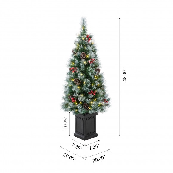 Glitzhome Glitzhome Set Of Two 4ft Pre-Lit Pine Artificial Christmas Porch Tree With 80 Warm White Lights Pinecones And Red Berries