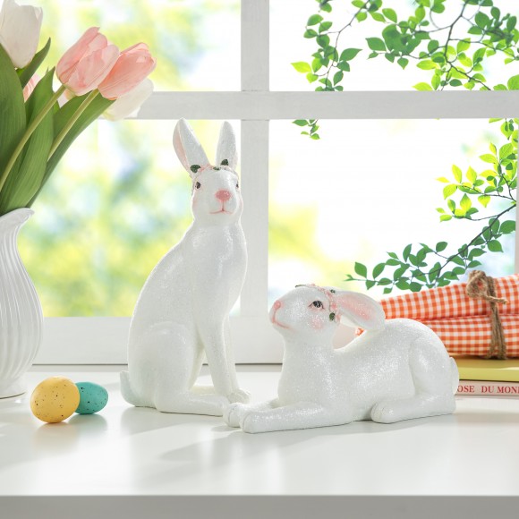 Glitzhome Glitzhome Set Of Two 9.75"H Easter Resin Bunny Table Decor