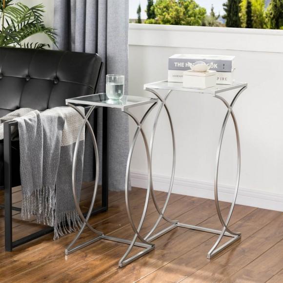 Glitzhome Glitzhome Silver Metal Nesting Side & End Accent Table With Square Glass Top Set Of 2