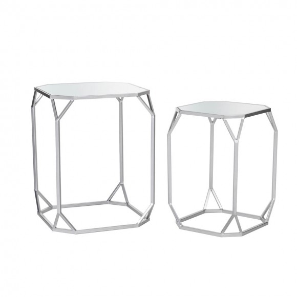 Glitzhome Glitzhome Silver Metal Nesting Side & End Accent Table With Glass Top Set Of 2