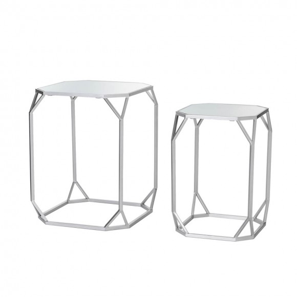 glitzhome Glitzhome Silver Metal Nesting Side & End Accent Table with Glass Top Set of 2