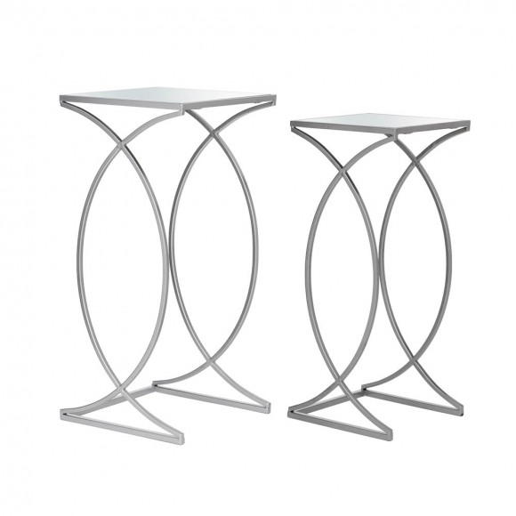 Glitzhome Glitzhome Silver Metal Nesting Side & End Accent Table With Square Glass Top Set Of 2