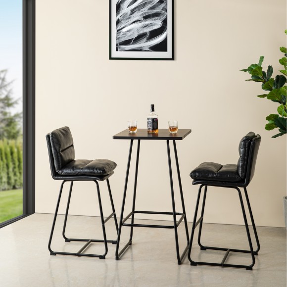 Glitzhome Glitzhome SIndustrial Modern Square Bar Table With Black Oak Veneer Top And Black Steel Base