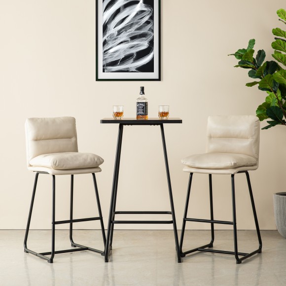 Glitzhome Glitzhome SIndustrial Modern Square Bar Table With Black Oak Veneer Top And Black Steel Base