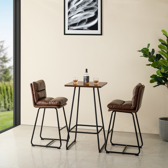 Glitzhome Glitzhome SIndustrial Modern Square Bar Table With Walnut Veneer Top And Black Steel Base