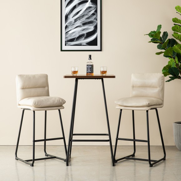 Glitzhome Glitzhome SIndustrial Modern Square Bar Table With Walnut Veneer Top And Black Steel Base