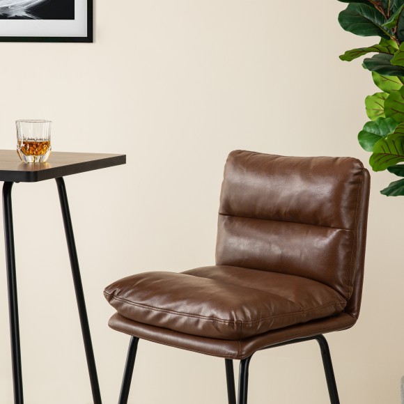 Glitzhome Glitzhome SIndustrial Modern Square Bar Table With Walnut Veneer Top And Black Steel Base