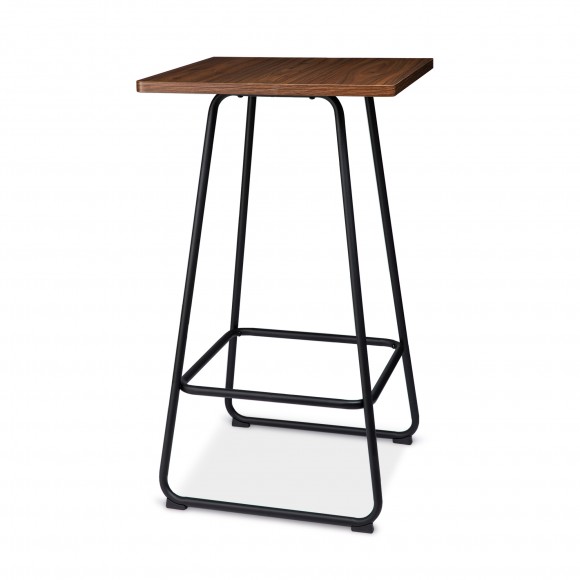 glitzhome Glitzhome SIndustrial Modern Square Bar Table with Walnut Veneer Top and Black Steel Base
