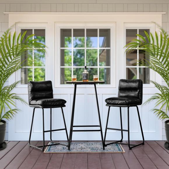 Glitzhome Glitzhome SSet Of 3 Pub Table Set - Industrial Modern Square Bar Table With Black Oak Veneer Top And Black Thick Leatherette Bar Stools