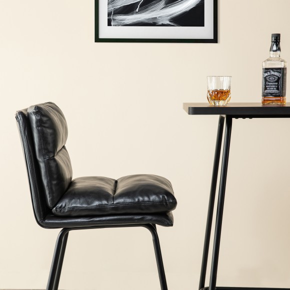 Glitzhome Glitzhome SSet Of 3 Pub Table Set - Industrial Modern Square Bar Table With Black Oak Veneer Top And Black Thick Leatherette Bar Stools