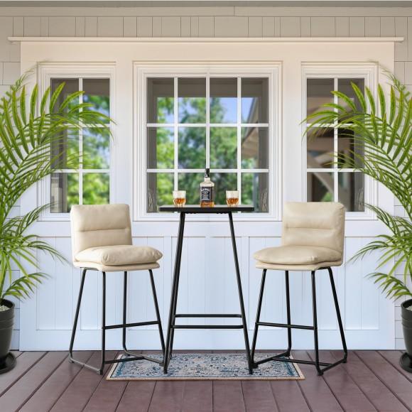 Glitzhome Glitzhome SSet Of 3 Pub Table Set - Industrial Modern Square Bar Table With Black Oak Veneer Top And Cream Thick Leatherette Bar Stools