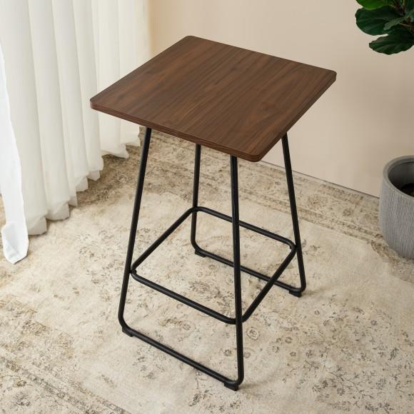 Glitzhome Glitzhome SSet Of 3 Pub Table Set - Industrial Modern Square Bar Table With Walnut Veneer Top And Black Thick Leatherette Bar Stools