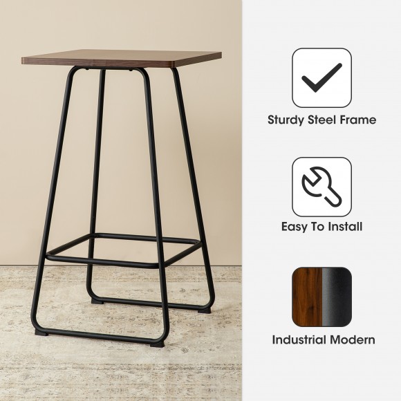 Glitzhome Glitzhome SSet Of 3 Pub Table Set - Industrial Modern Square Bar Table With Walnut Veneer Top And Cream Thick Leatherette Bar Stools