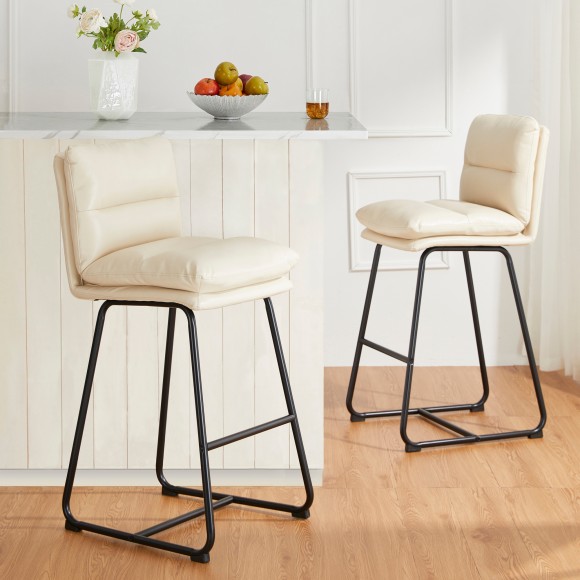 Glitzhome Glitzhome SSet Of 3 Pub Table Set - Industrial Modern Square Bar Table With Walnut Veneer Top And Cream Thick Leatherette Bar Stools
