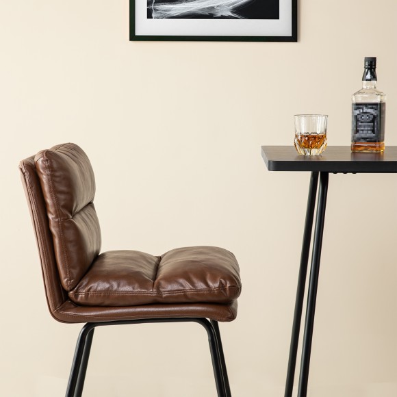 Glitzhome Glitzhome SSet Of 3 Pub Table Set - Industrial Modern Square Bar Table With Black Oak Veneer Top And Brown Thick Leatherette Bar Stools