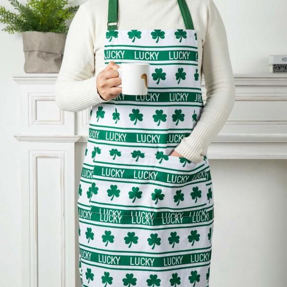 Glitzhome Glitzhome St. Patrick's Day Shamrocks Apron With 2 Roomy Pockets