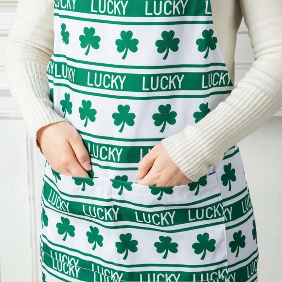 Glitzhome Glitzhome St. Patrick's Day Shamrocks Apron With 2 Roomy Pockets