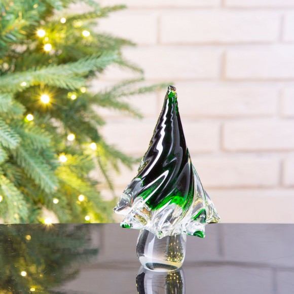 Glitzhome Glitzhome Striped Table Decor Glass Christmas Tree 7.9" H Green