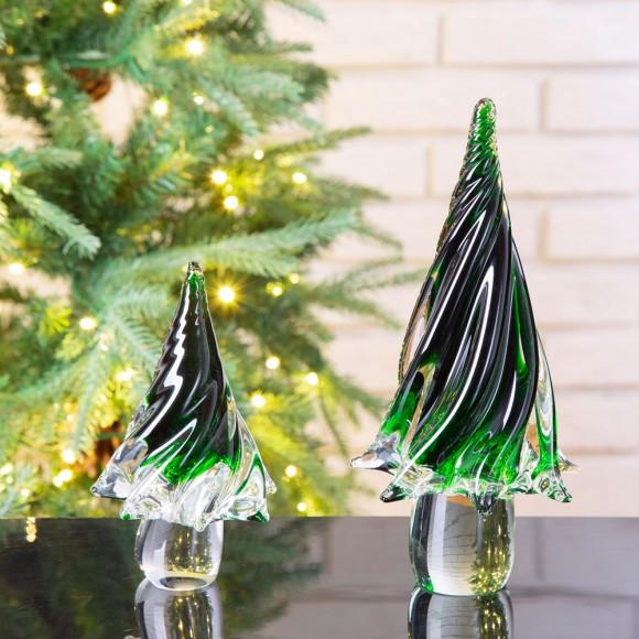 Glitzhome Glitzhome Striped Table Decor Glass Christmas Tree 7.9" H Green
