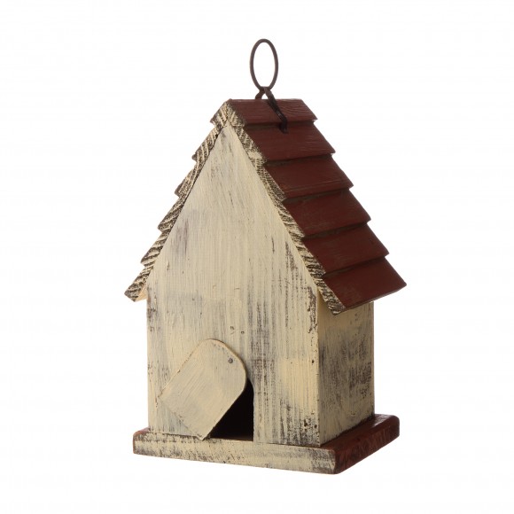 Glitzhome Glitzhome Tall White/Red Hand Painted Wood Birdhouse 8.94"