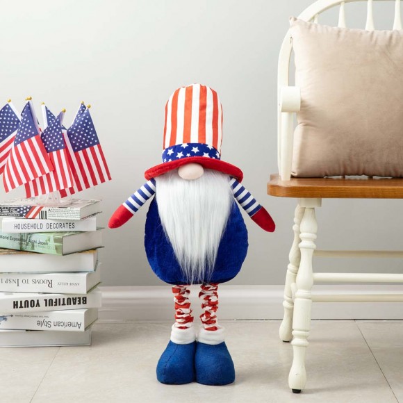 Glitzhome Glitzhome Telescoped Fabric Patriotic/Americana Gnome Standing Décor