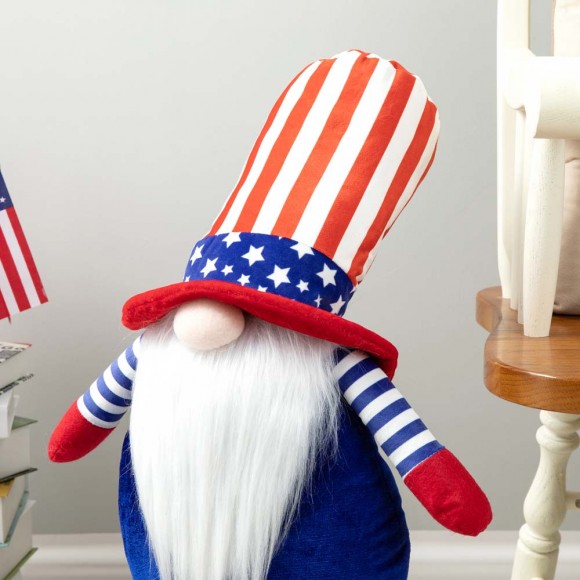 Glitzhome Glitzhome Telescoped Fabric Patriotic/Americana Gnome Standing Décor