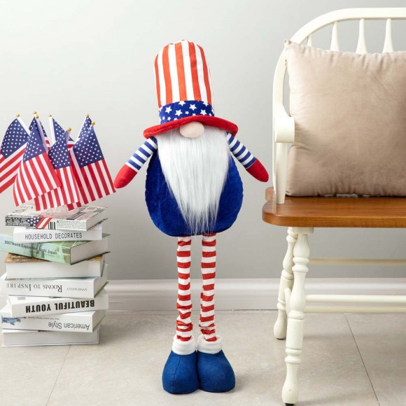 Glitzhome Glitzhome Telescoped Fabric Patriotic/Americana Gnome Standing Décor
