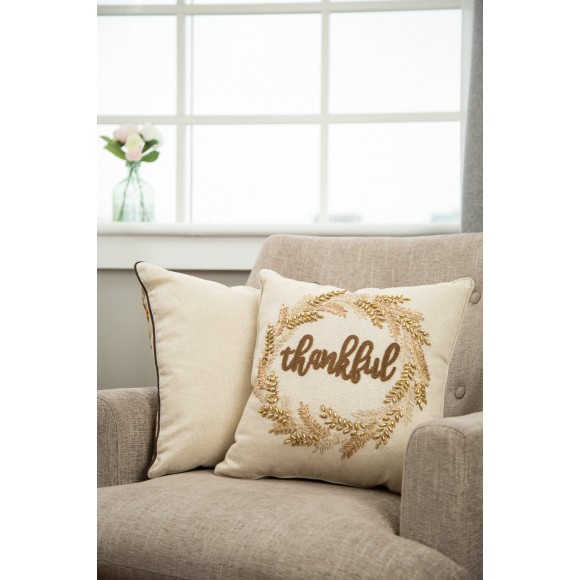 Glitzhome Glitzhome Thanksgiving Pillow Home Decor Pillow With Insert Embroidered "Thank You" Square 16 X 16 Inch