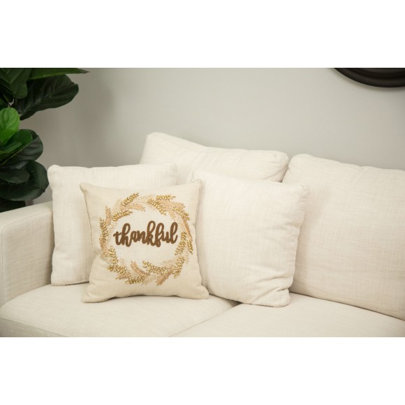 Glitzhome Glitzhome Thanksgiving Pillow Home Decor Pillow With Insert Embroidered "Thank You" Square 16 X 16 Inch