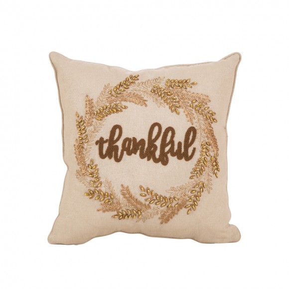 glitzhome Glitzhome Thanksgiving Pillow Home Decor Pillow with Insert Embroidered "Thank you" Square 16 x 16 Inch