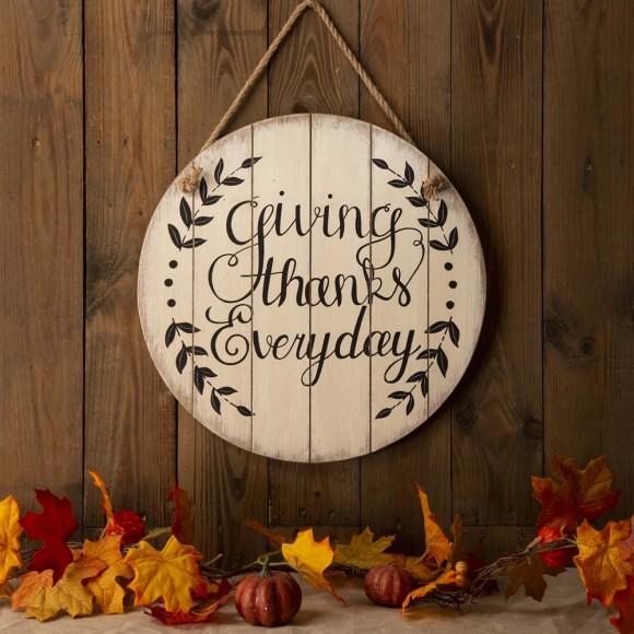Glitzhome Glitzhome Thanksgiving Wall Decorations Farmhouse Wooden Wall Decorative Sign Round Hanging Thanksgiving Wall Art