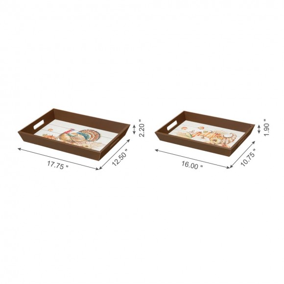 Glitzhome Glitzhome Thanksgiving Wooden Turkey Tray Set Of 2