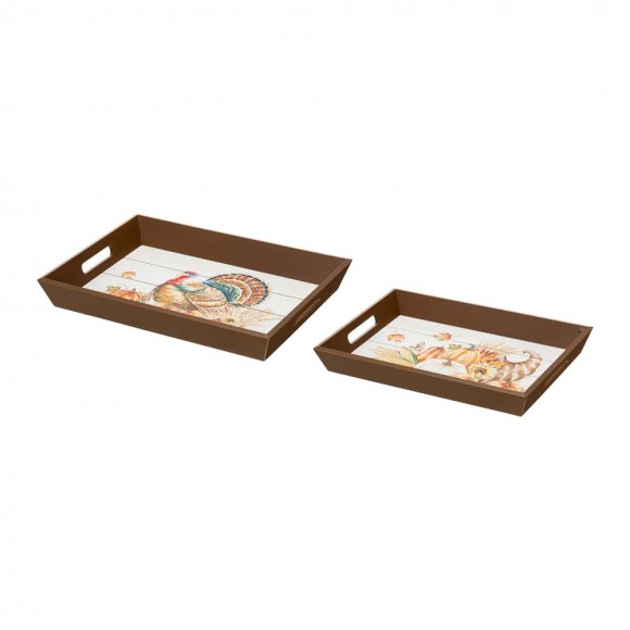glitzhome Glitzhome Thanksgiving Wooden Turkey Tray Set of 2