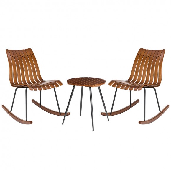 glitzhome Glitzhome Two Bamboo Rocking Chairs and One Accent Table