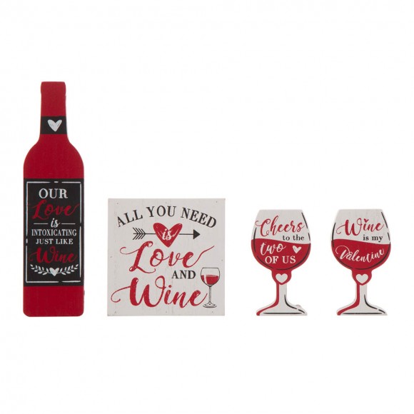 Glitzhome Glitzhome Valentine's Wooden Wine Bottle & Cup Gift Set Table Decor