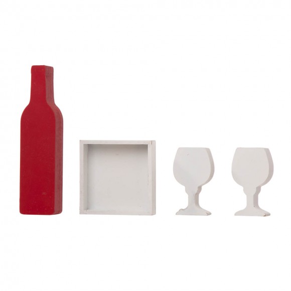 Glitzhome Glitzhome Valentine's Wooden Wine Bottle & Cup Gift Set Table Decor