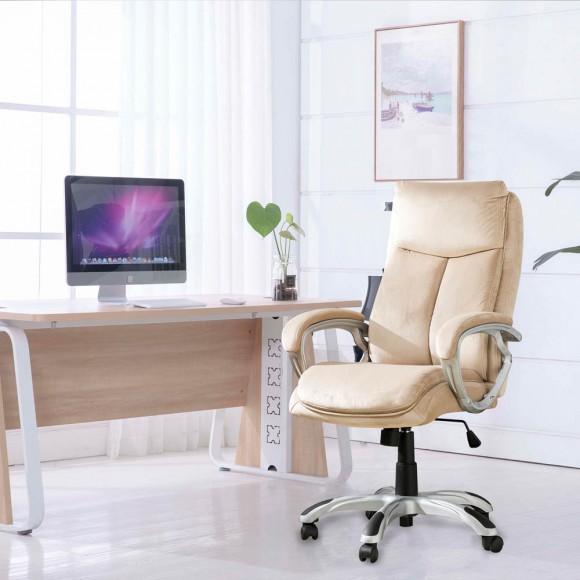 Glitzhome Glitzhome Velvet Gaslift Adjustable High-Back Swivel Office Chair