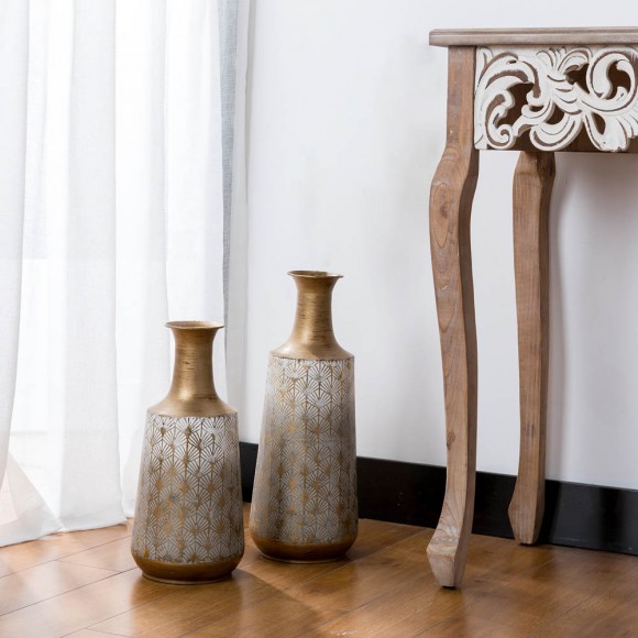 Glitzhome Glitzhome Vintage Gold/White Decorative Metal Vase Set Of 2