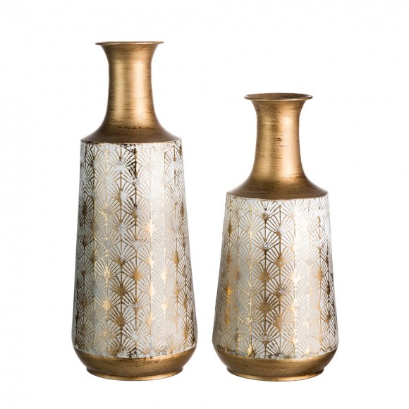 glitzhome Glitzhome Vintage Gold/White Decorative Metal Vase Set of 2