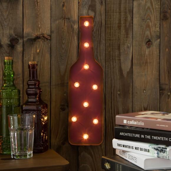 Glitzhome Glitzhome Vintage Marquee LED Lighted Wine Bottle Sign Wall Decor Battery Operated Red