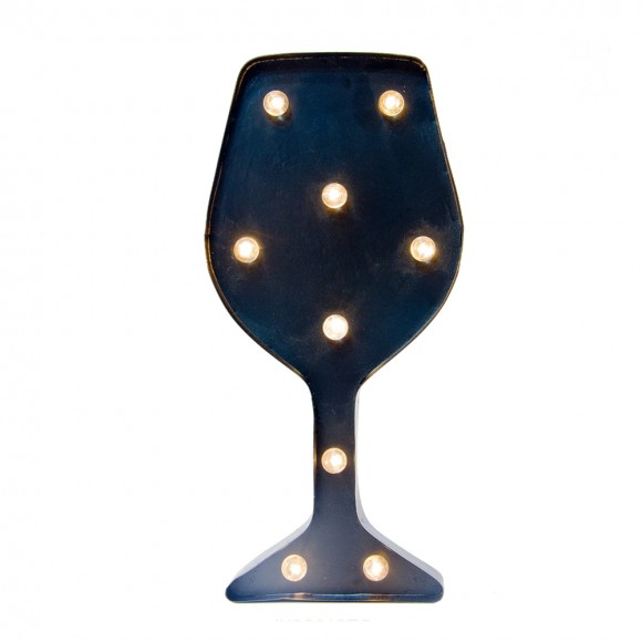 glitzhome Glitzhome Vintage Marquee LED Lighted Wine Glass Sign Wall Decor Battery Operated Blue