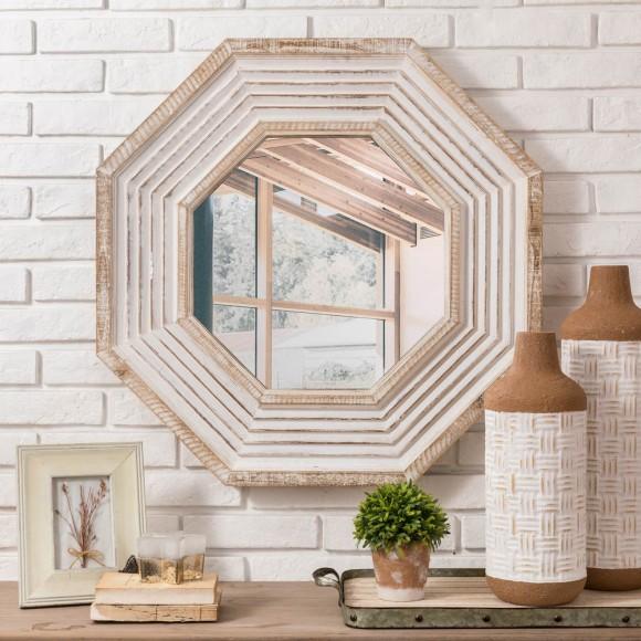 Glitzhome Glitzhome Vintage Octagonal Wooden Wall Mirror