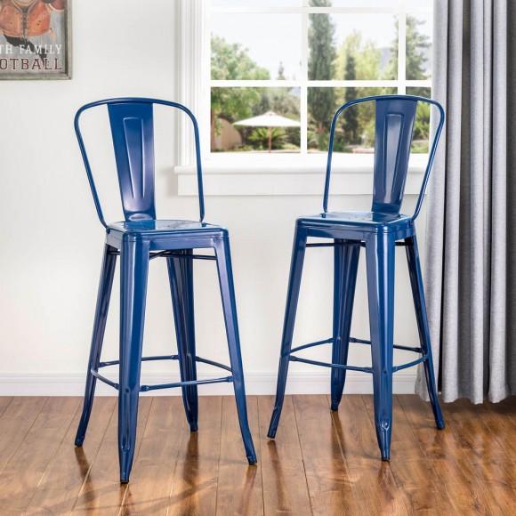 Glitzhome Glitzhome Vintage Stackable Navy Blue Metal Bar Stool Set Of 2