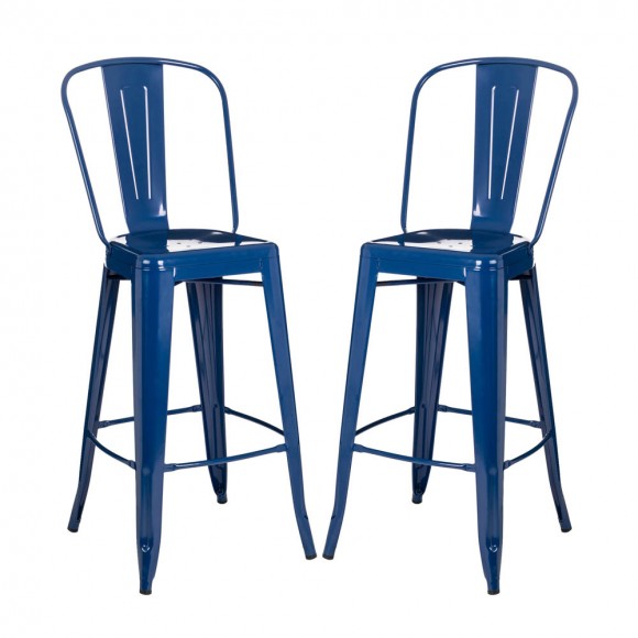 glitzhome Glitzhome Vintage Stackable Navy Blue Metal Bar Stool Set Of 2