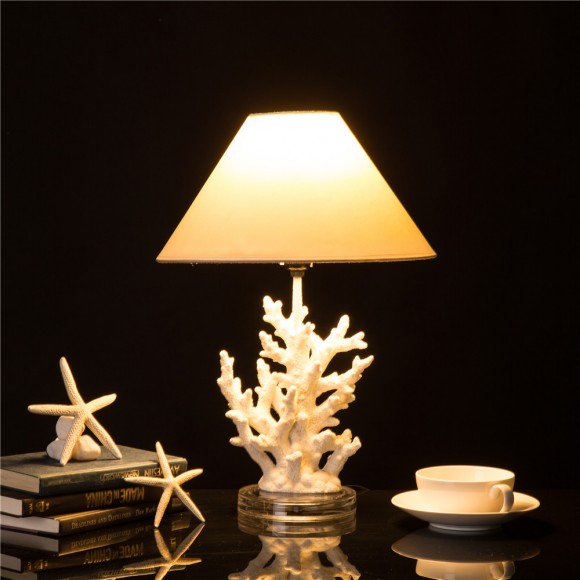 Glitzhome Glitzhome Vintage Style White Coral Novelty Table Lamp With T/C Shade