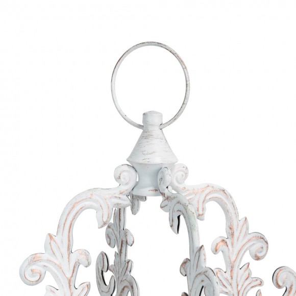 Glitzhome Glitzhome Wash White European Farmhouse Wooden Lanterns With 3D Metal Lace Top Set Of 2