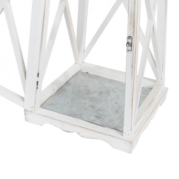 Glitzhome Glitzhome Wash White European Farmhouse Wooden Lanterns With 3D Metal Lace Top Set Of 2